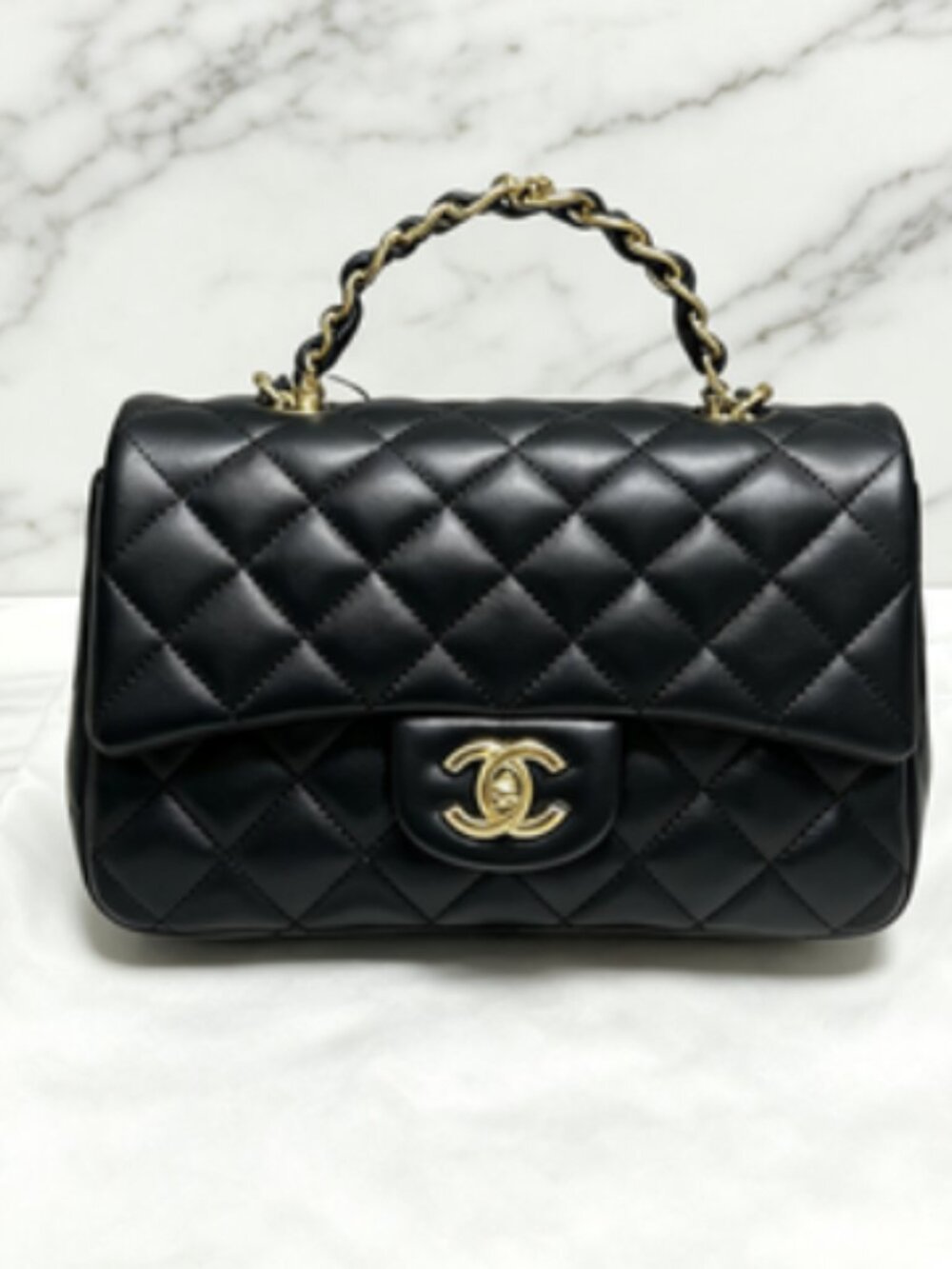 "NEW Chanel Rectangular Classic Flap Bag Black Lambskin w/Gold "